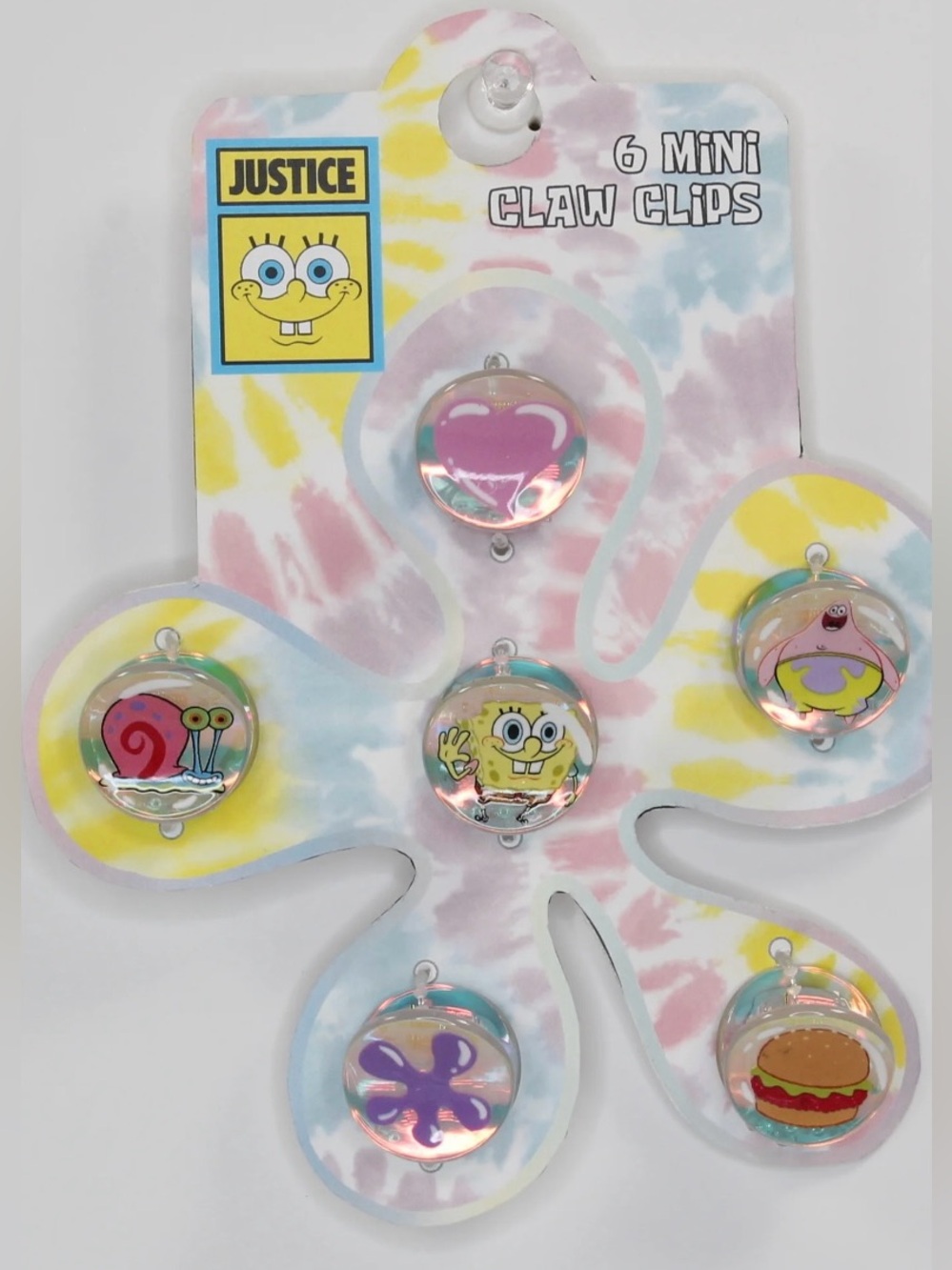NWT Justice x SpongeBob SquarePants 6 Mini Claw Hair Clips Set Patrick Gary